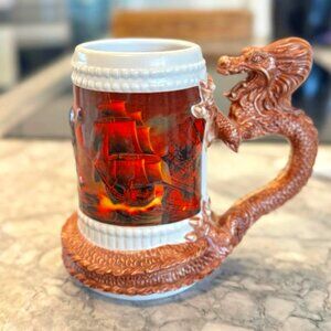 Disney Parks Pirates of Caribbean 3D Dragon Handle Ceramic Coffee Beer Mug